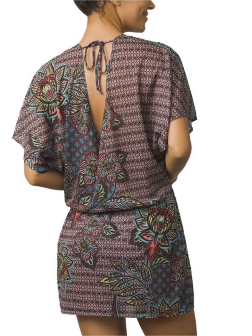 Prana Beautiful Floral Pattern Swim Coverup in Maroon, Teal, Green